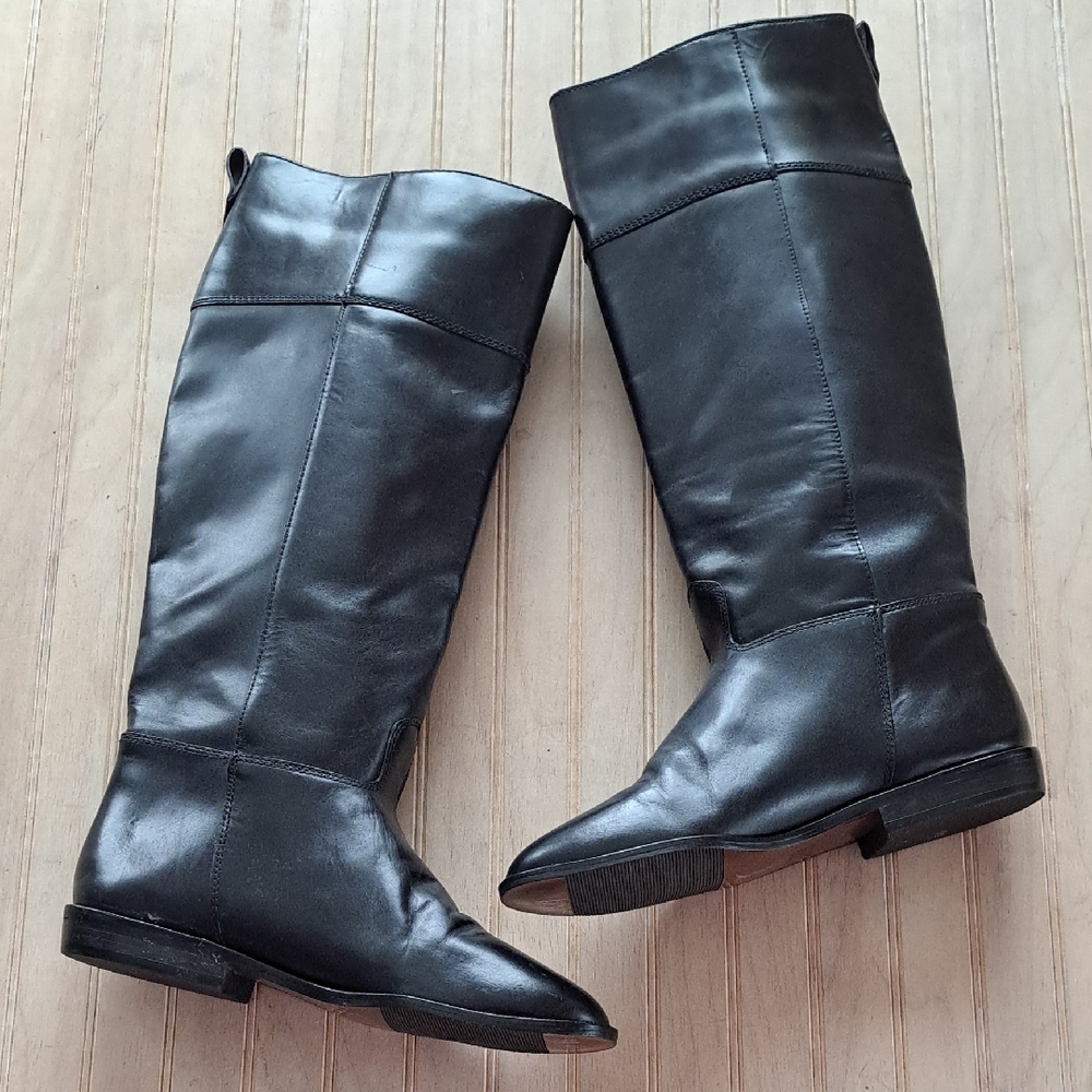 Calico Blue Ribbon Leather Tall Riding Boots Quality Durable Slip On Structured - Picture 2 of 15
